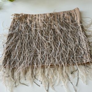 NWT Haute Hippie Peach skirt with feathers and sequins. Very SATC Carrie.